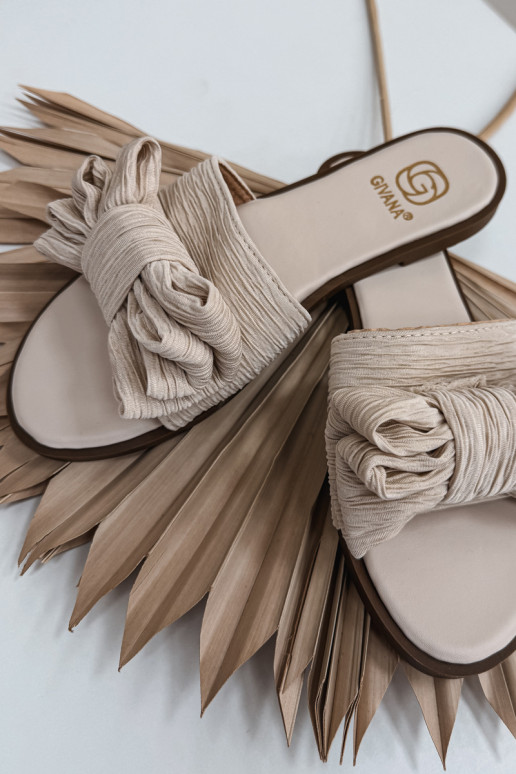 Women's Flat Heel Beige Bow Slippers Amivelle