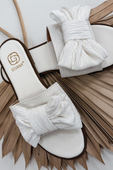 Women's Flat Sandals With Bow White Amivelle