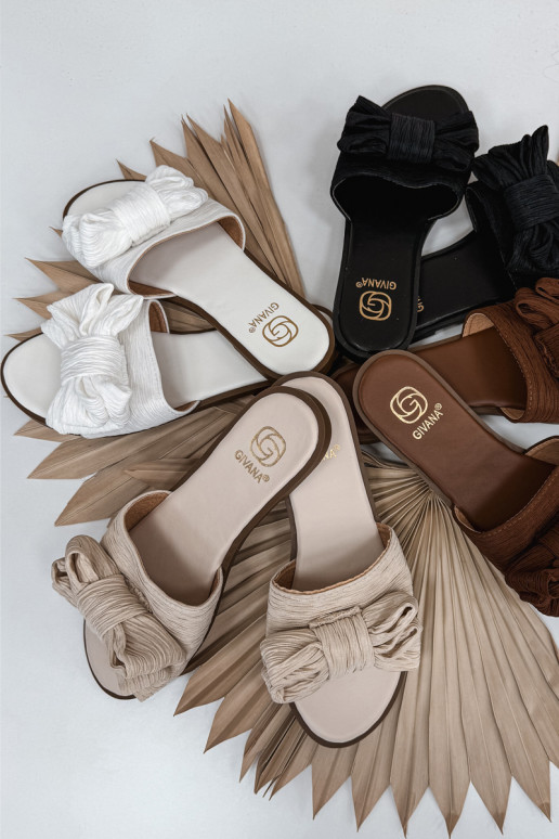 Women's Flat Sandals With Bow White Amivelle