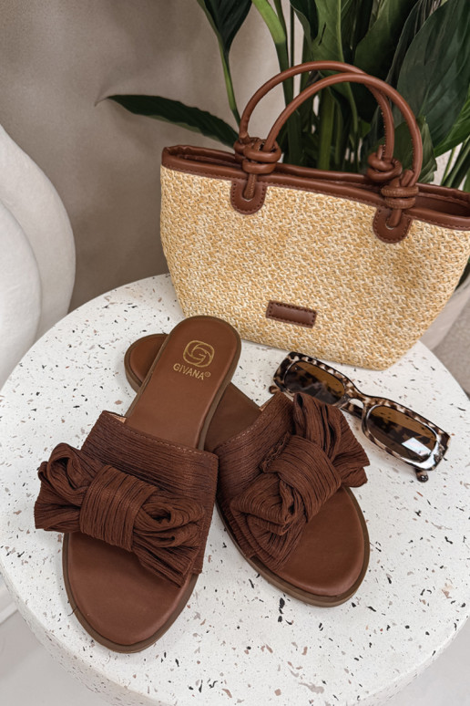 Women's Flat Sandals With Bow Brown Amivelle