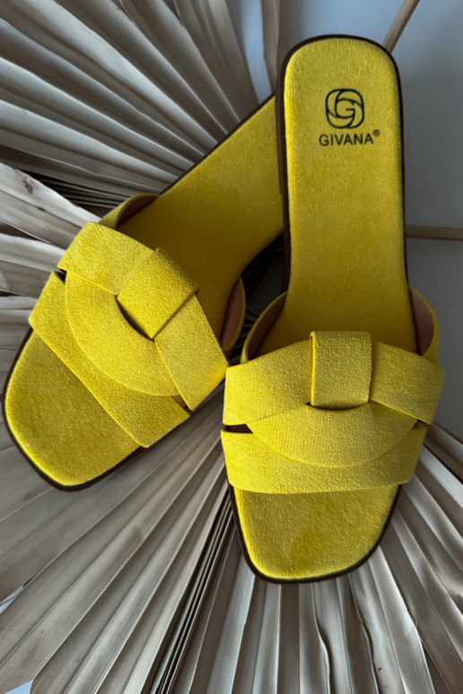 Women's Flat Yellow Slides With Straps Eko Suede Florane