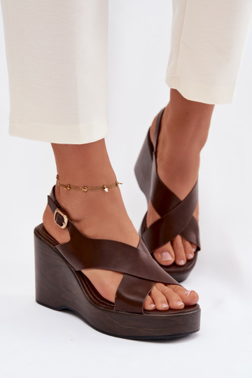 Women's Eco Leather Sandals On Wedge Chocolate Janivra