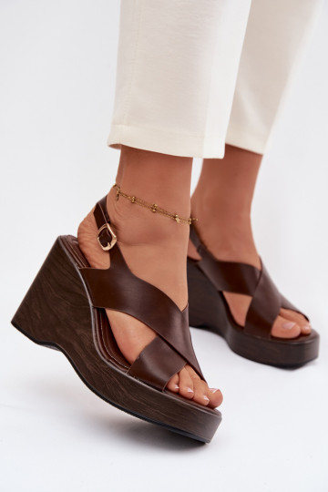 Women's Eco Leather Sandals On Wedge Chocolate Janivra 2