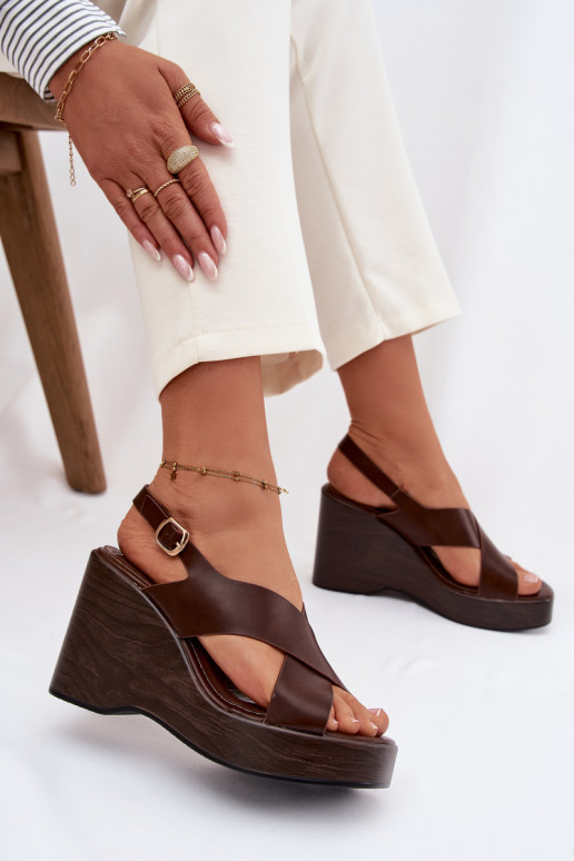 Women's Eco Leather Sandals On Wedge Chocolate Janivra