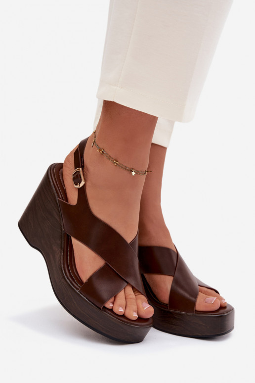 Women's Eco Leather Sandals On Wedge Chocolate Janivra