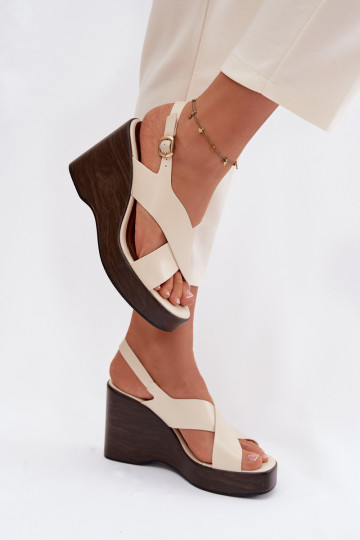 Women's Eco Leather Sandals With Wedge Beige Janivra