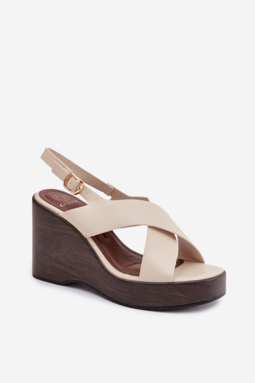 Women's Eco Leather Sandals With Wedge Beige Janivra