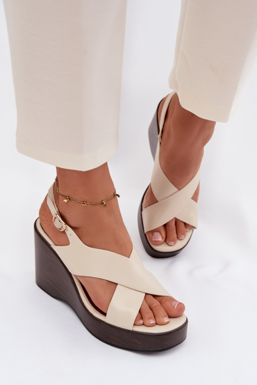 Women's Eco Leather Sandals With Wedge Beige Janivra