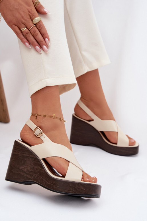 Women's Eco Leather Sandals With Wedge Beige Janivra