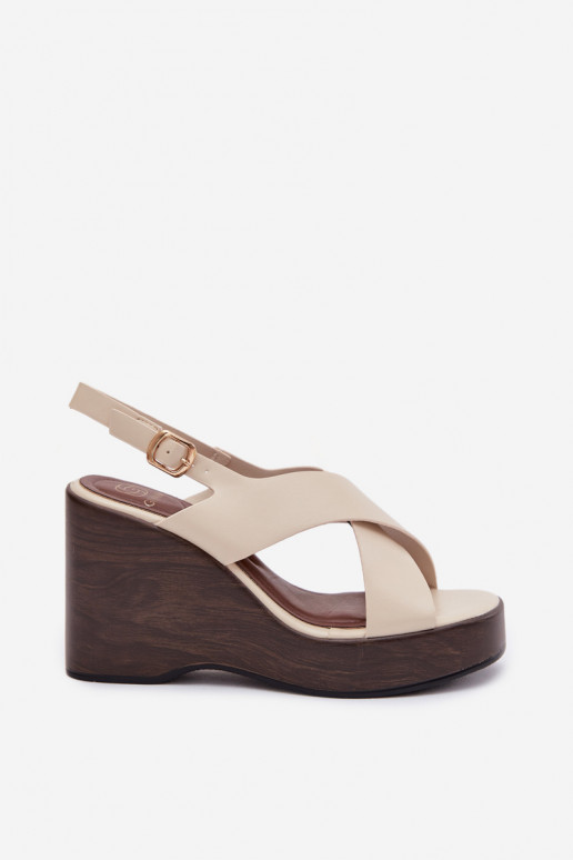 Women's Eco Leather Sandals With Wedge Beige Janivra