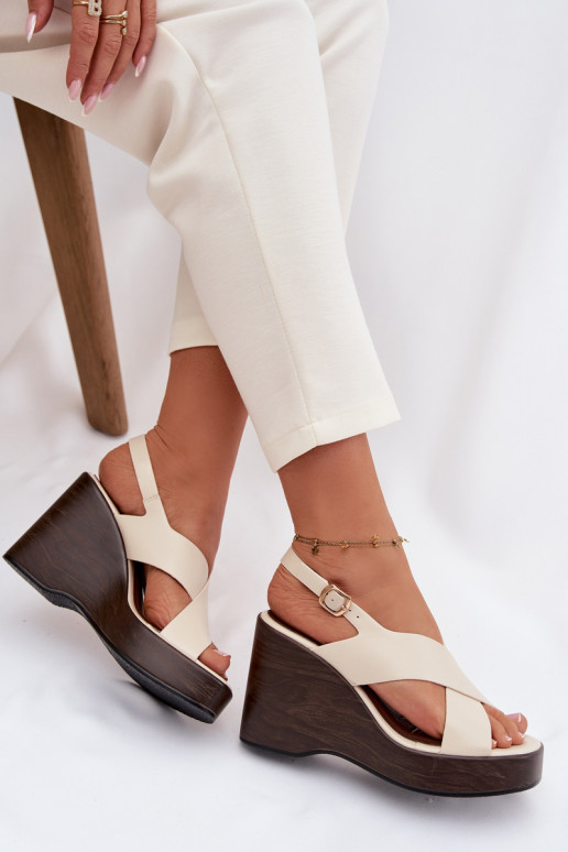 Women's Eco Leather Sandals With Wedge Beige Janivra