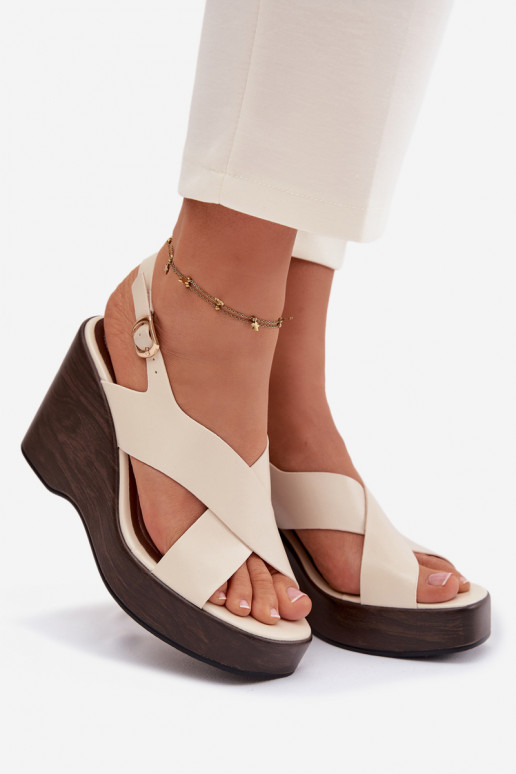 Women's Eco Leather Sandals With Wedge Beige Janivra