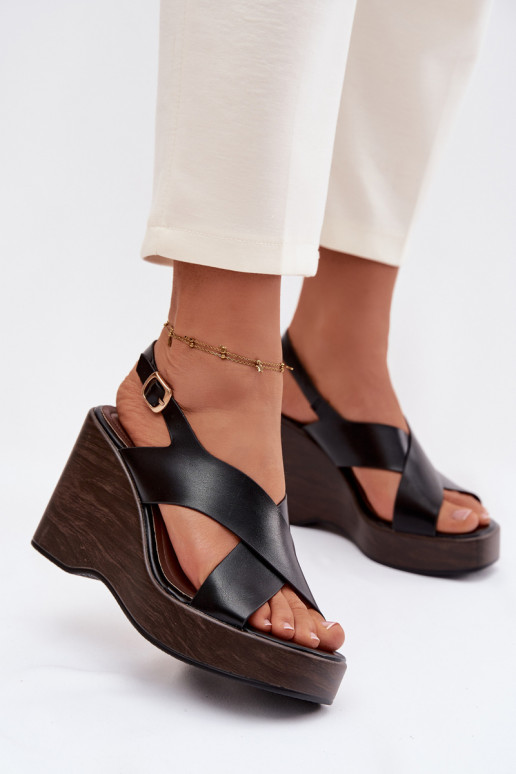 Women's Eco Leather Sandals On Wedge Black Janivra
