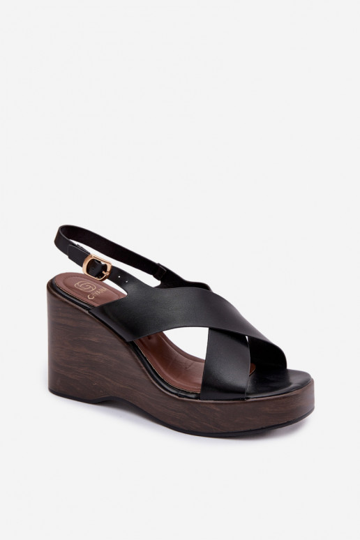 Women's Eco Leather Sandals On Wedge Black Janivra