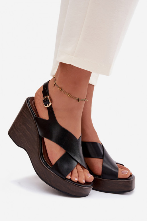 Women's Eco Leather Sandals On Wedge Black Janivra