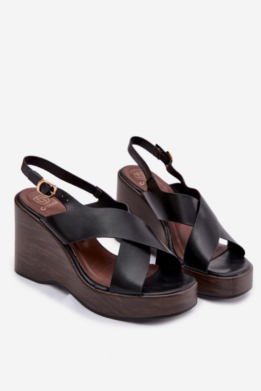 Women's Eco Leather Sandals On Wedge Black Janivra