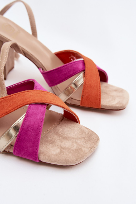 Women's Block Heel Sandals With Straps Eco Suede Beige Karilora