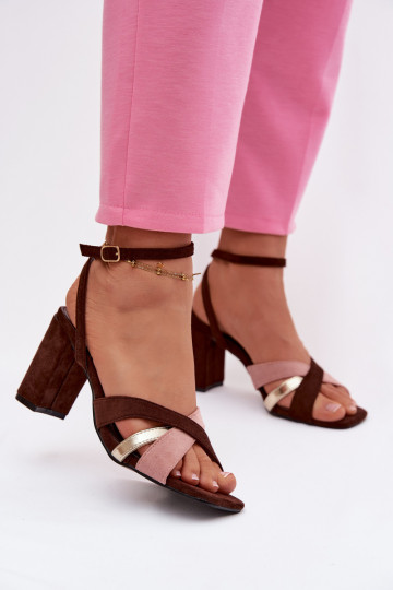 Women's Block Heel Sandals With Straps Eco Suede Chocolate Karilora 2