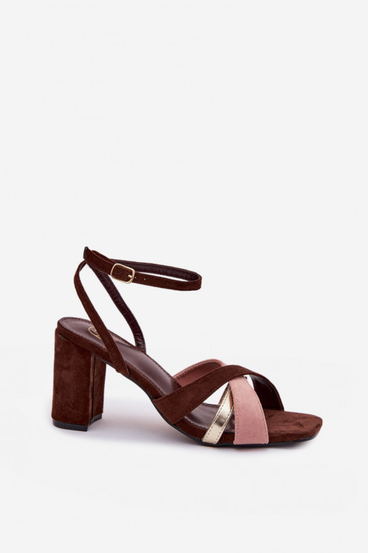 Women's Block Heel Sandals With Straps Eco Suede Chocolate Karilora