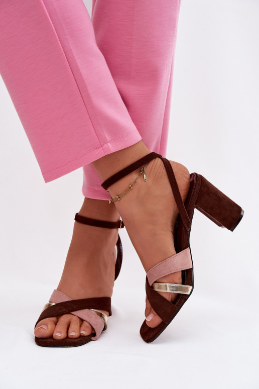 Women's Block Heel Sandals With Straps Eco Suede Chocolate Karilora