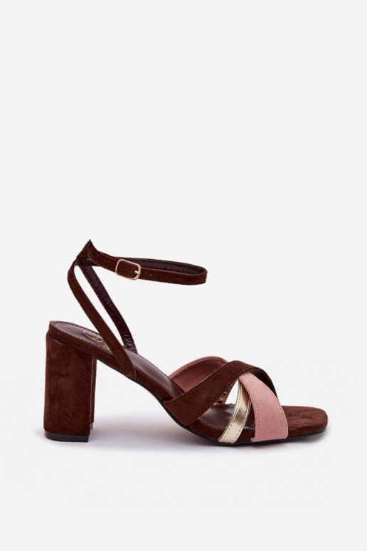 Women's Block Heel Sandals With Straps Eco Suede Chocolate Karilora