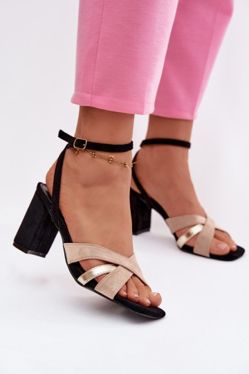 Women's Block Heel Sandals With Straps Eco Suede Black Karilora 2