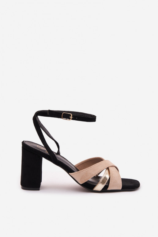 Women's Block Heel Sandals With Straps Eco Suede Black Karilora