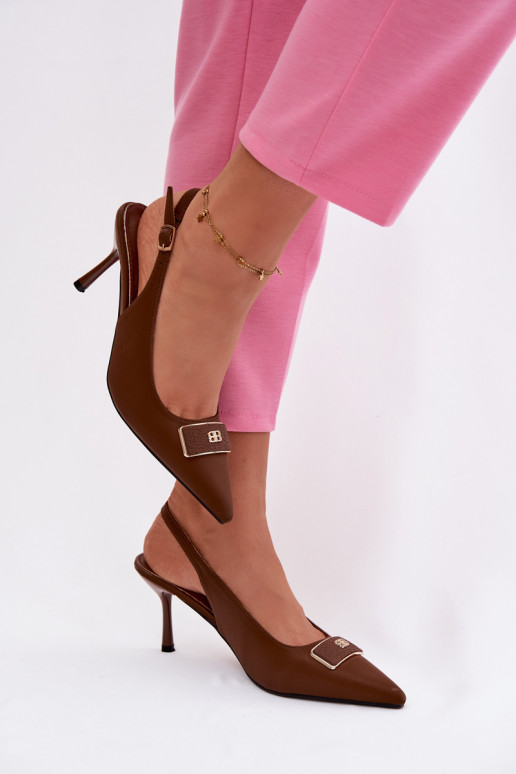 Women's High Heeled Sandals With Decorative Detail Chocolate Lurella