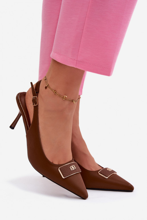 Women's High Heeled Sandals With Decorative Detail Chocolate Lurella