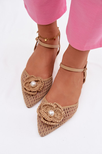 Women's Block Heel Sandals With Decorative Detail Dark Beige Vionessa