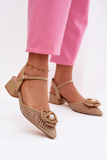 Women's Block Heel Sandals With Decorative Detail Dark Beige Vionessa 2