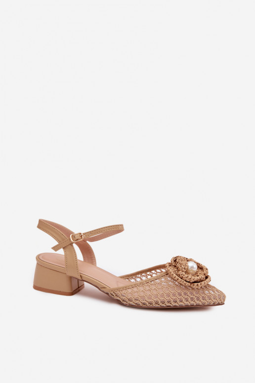 Women's Block Heel Sandals With Decorative Detail Dark Beige Vionessa