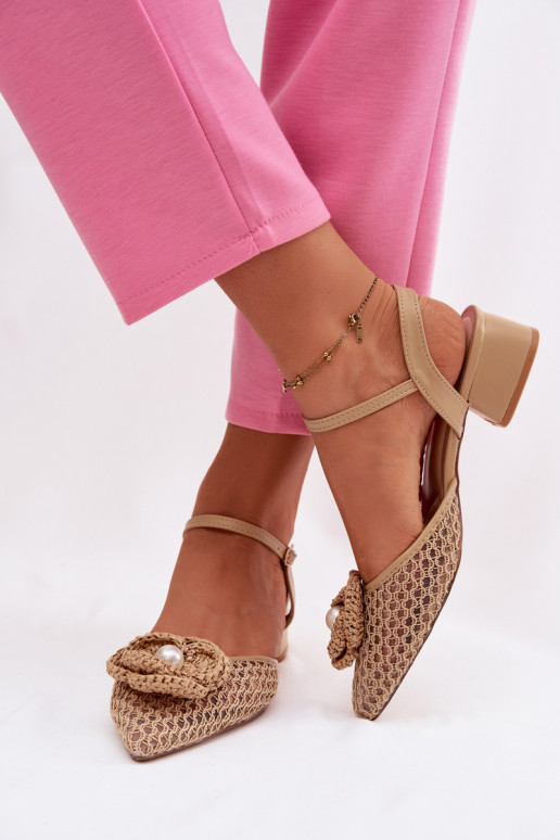 Women's Block Heel Sandals With Decorative Detail Dark Beige Vionessa