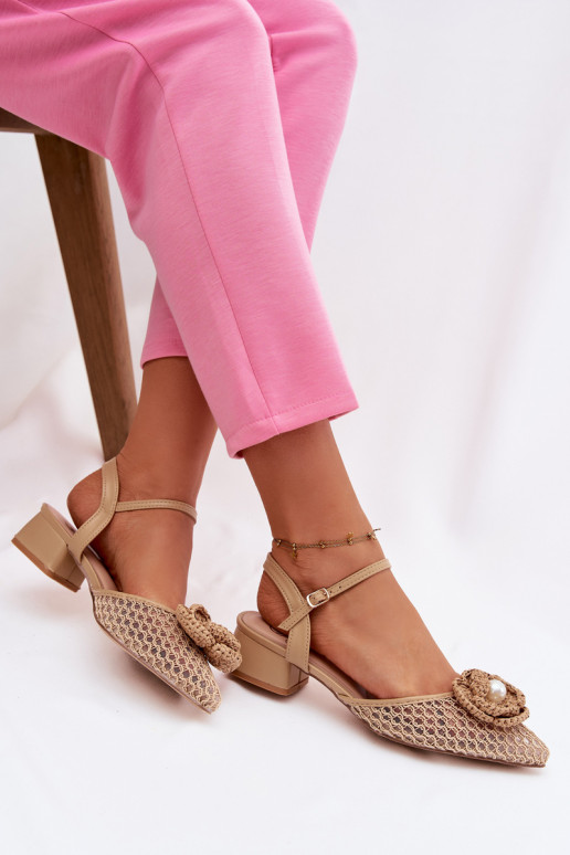 Women's Block Heel Sandals With Decorative Detail Dark Beige Vionessa