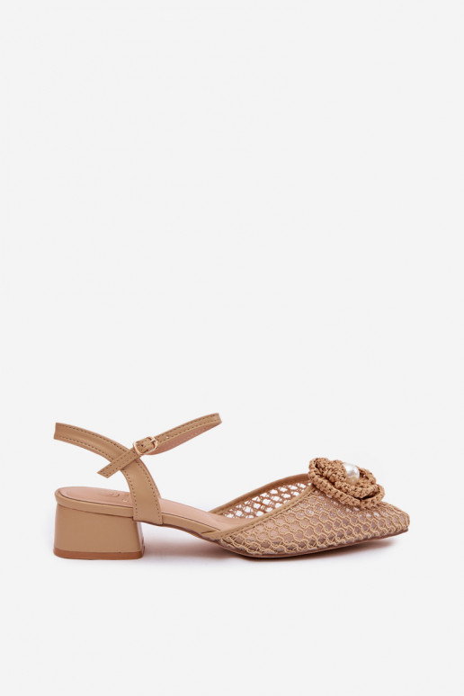 Women's Block Heel Sandals With Decorative Detail Dark Beige Vionessa