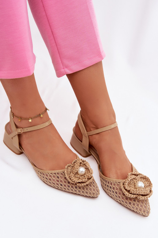 Women's Block Heel Sandals With Decorative Detail Dark Beige Vionessa