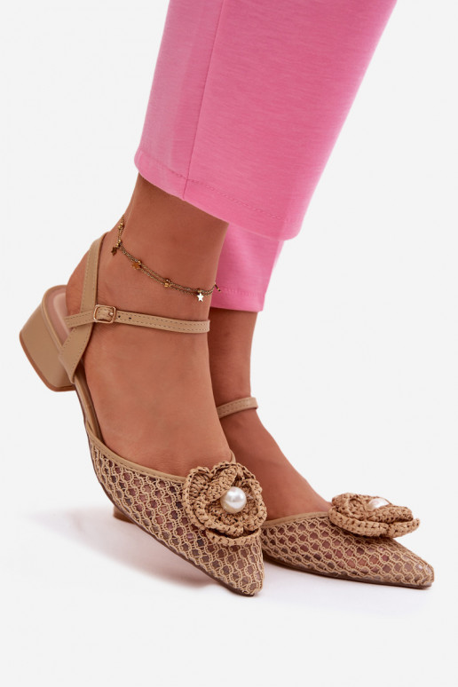 Women's Block Heel Sandals With Decorative Detail Dark Beige Vionessa