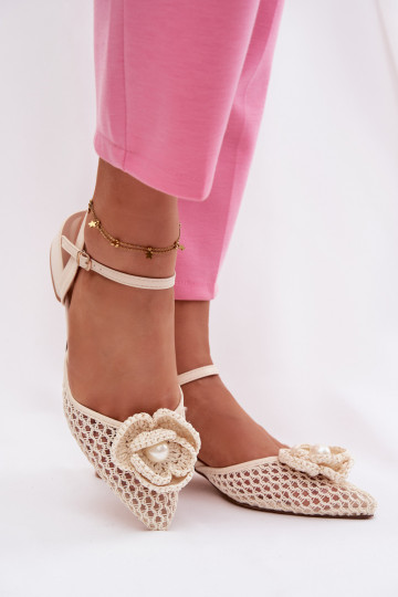 Women's Block Heel Sandals With Decorative Detail Light Beige Vionessa