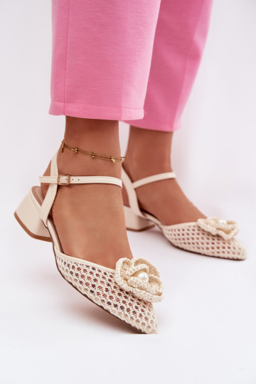 Women's Block Heel Sandals With Decorative Detail Light Beige Vionessa 2