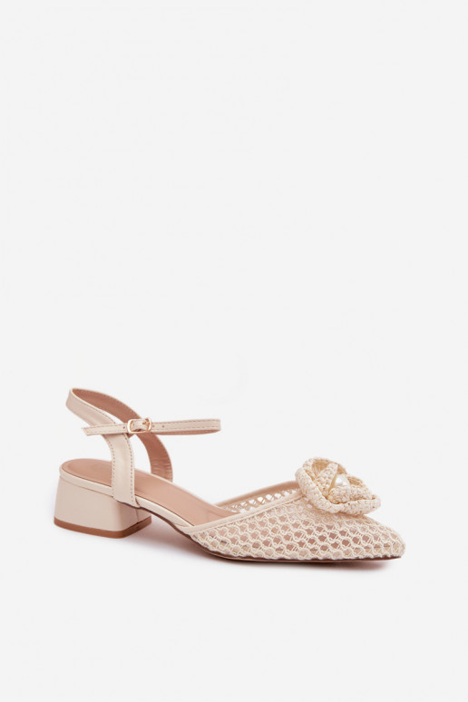 Women's Block Heel Sandals With Decorative Detail Light Beige Vionessa