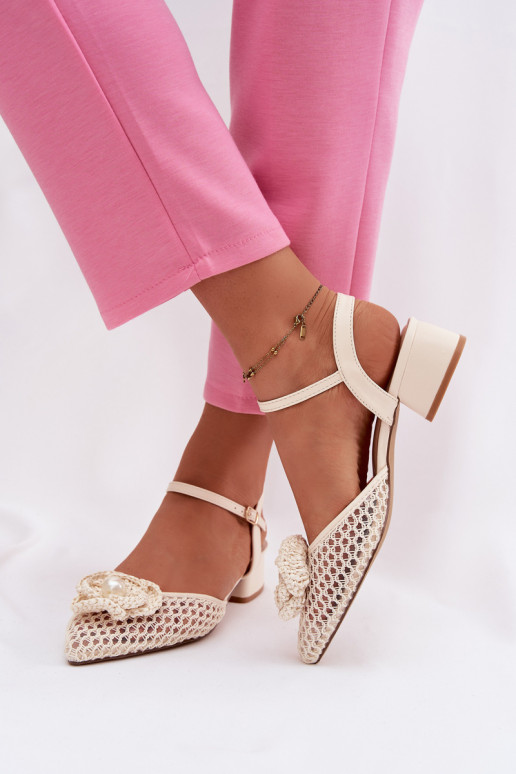 Women's Block Heel Sandals With Decorative Detail Light Beige Vionessa