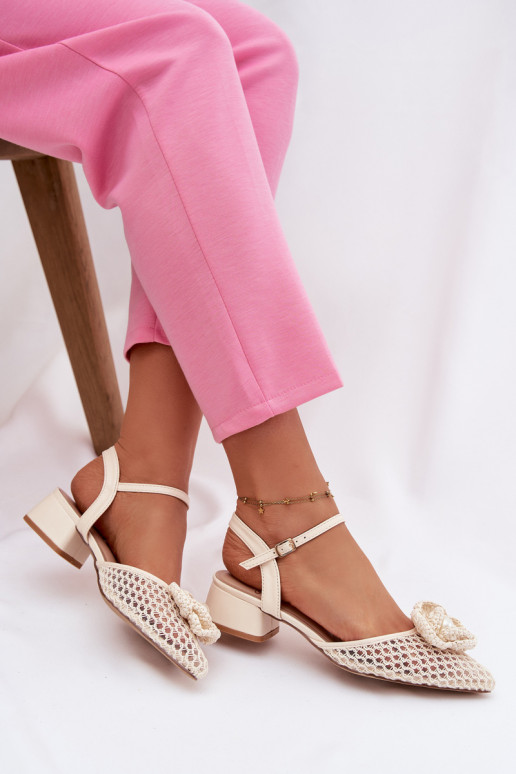 Women's Block Heel Sandals With Decorative Detail Light Beige Vionessa