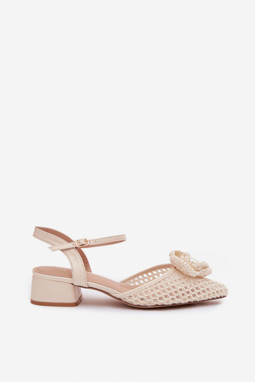 Women's Block Heel Sandals With Decorative Detail Light Beige Vionessa