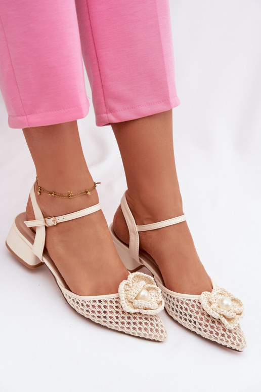 Women's Block Heel Sandals With Decorative Detail Light Beige Vionessa