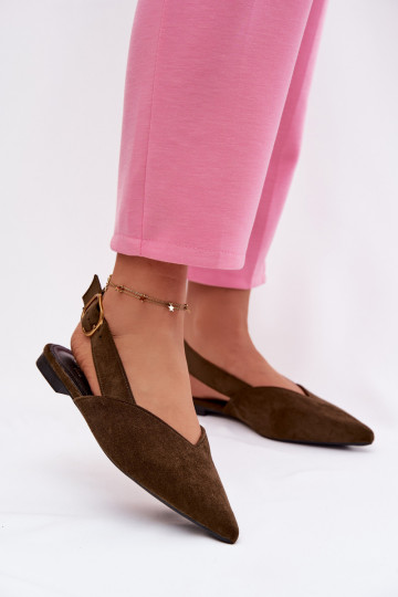 Olive Eco Suede Ballerinas With Gold Buckle Palerra