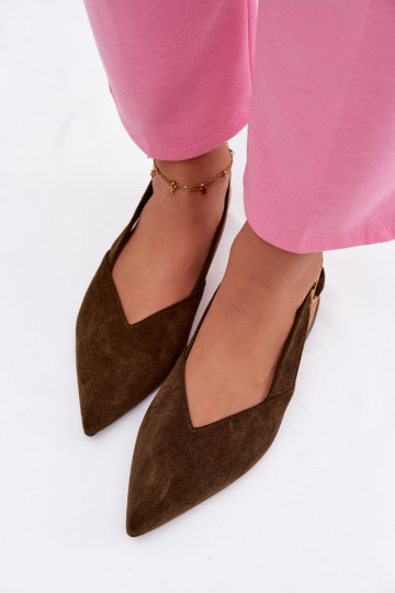 Olive Eco Suede Ballerinas With Gold Buckle Palerra 2