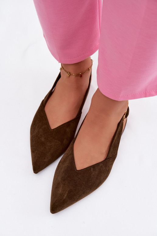 Olive Eco Suede Ballerinas With Gold Buckle Palerra
