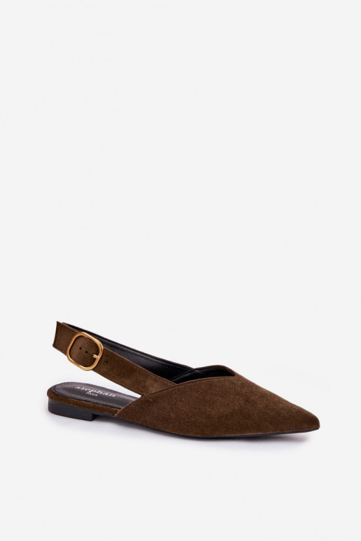 Olive Eco Suede Ballerinas With Gold Buckle Palerra