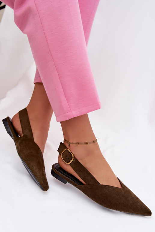 Olive Eco Suede Ballerinas With Gold Buckle Palerra