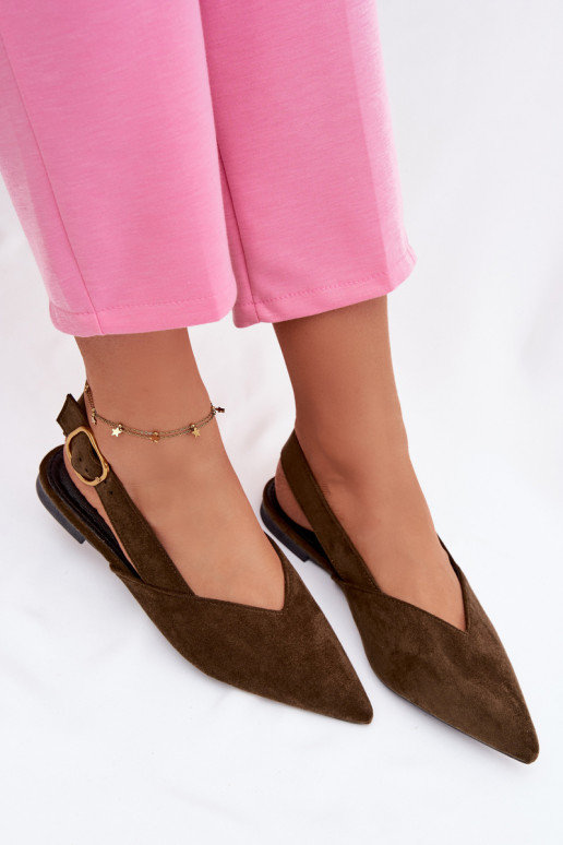 Olive Eco Suede Ballerinas With Gold Buckle Palerra